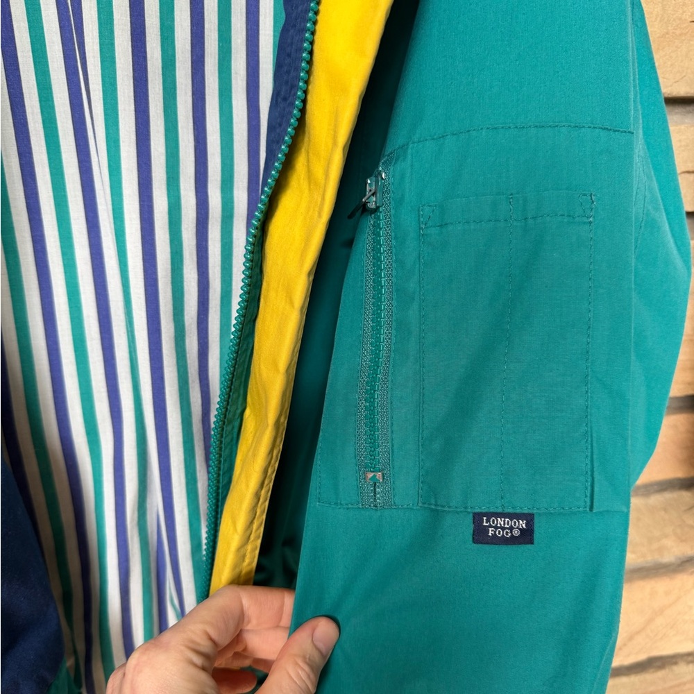 Vintage London Fog Teal and Yellow Windbreaker Rain Jacket - Picture 4 of 8